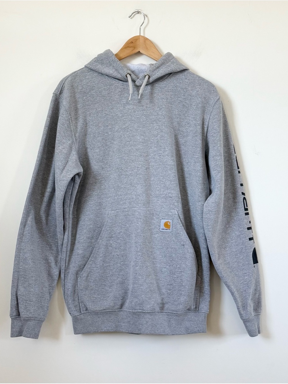 Carhartt Logo Sleeve Pullover Hoodie Men’s Heather Grey Size S Oversized Fit